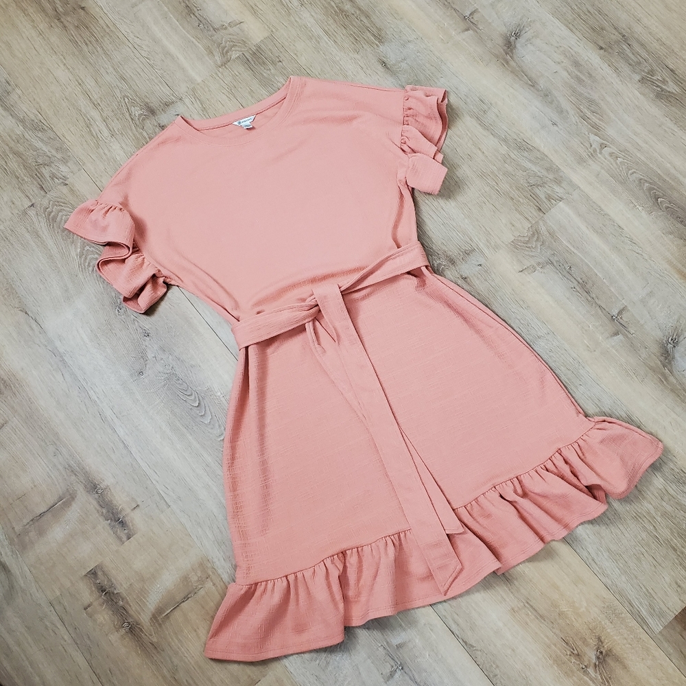 Summer Dress Coral ruffles sleeves hem